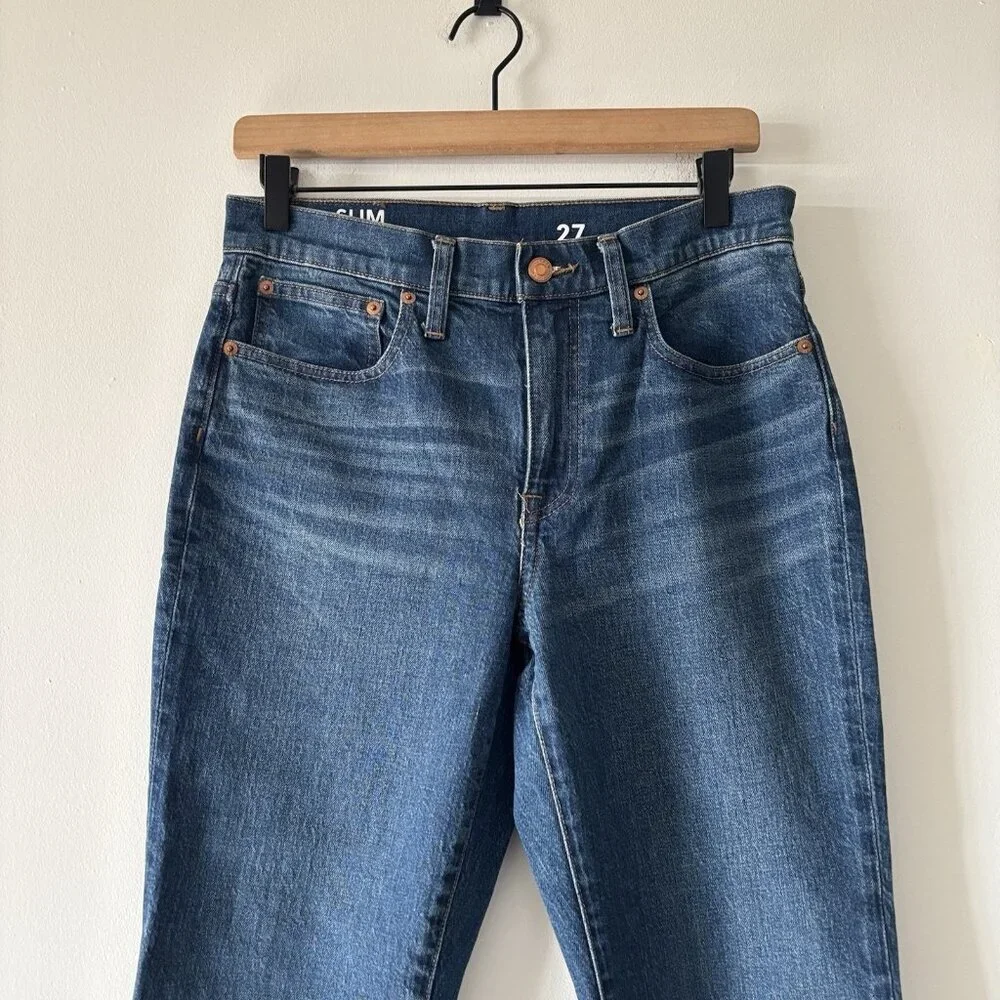 J. Crew Denim Slim Boyfriend Jeans Medium Wash Raw Hem Casual Women’s Size 27‎